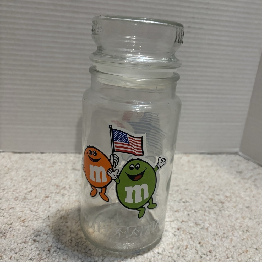 Vintage 1984 LA Olympics M&M's Glass Candy Jar With Lid